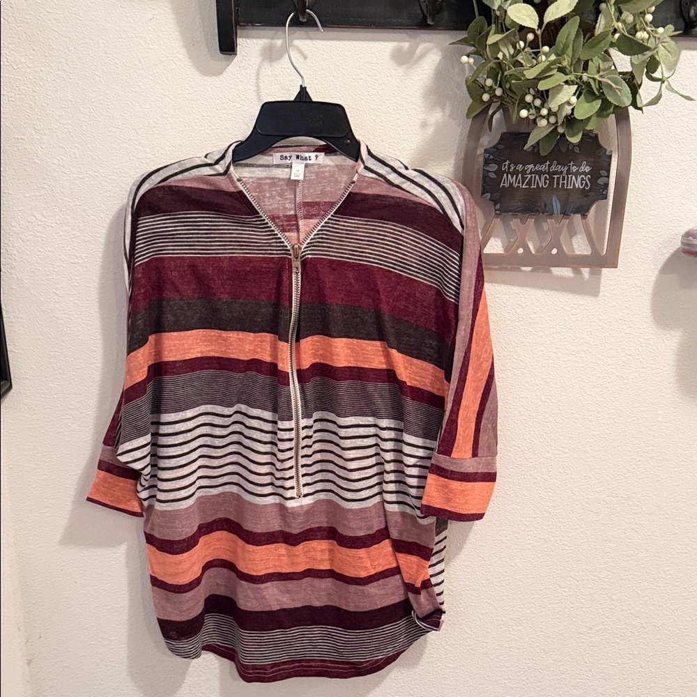 Burgundy and Coral Striped Tunic, 3X